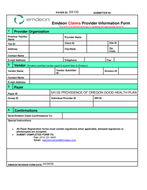 Emdeon Claims Provider Information Form