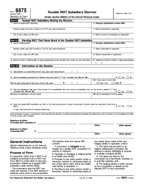 Form 8875 Taxable REIT Subsidiary Election