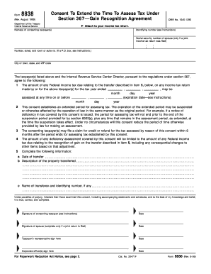 IRS Form 8838 Consent to Extend Time to Assess Tax