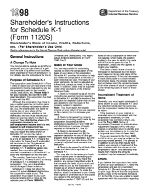 Shareholder's Instructions for Schedule K-1 (Form 1120S)