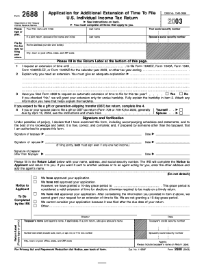 Form 2688 Application for Additional Extension of Time To File