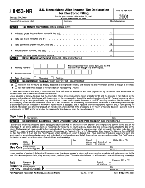 Form 8453-NR Nonresident Alien Tax Declaration