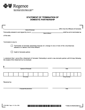 Statement of Termination of Domestic Partnership