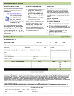 North Ridgeville Parks and Recreation Registration Form