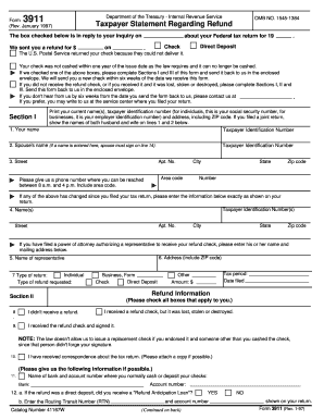 IRS Form 3911 Taxpayer Statement Regarding Refund
