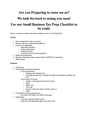 Small Business Tax Prep Checklist