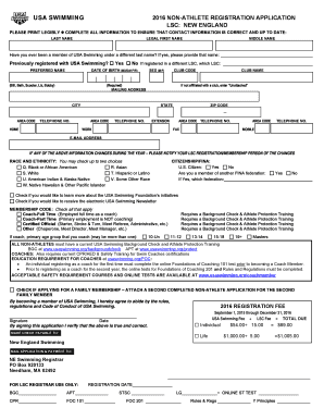 USA Swimming Non-Athlete Registration Application