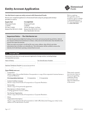 Entity Account Application - Homestead Funds