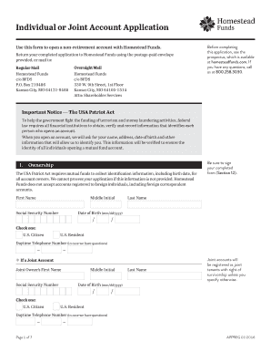 Individual or Joint Account Application - Homestead Funds