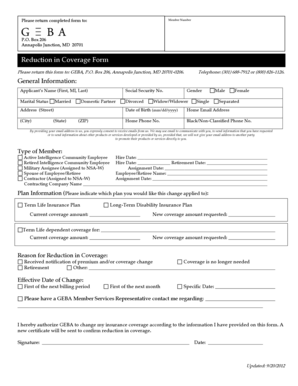 Reduction in Coverage Form