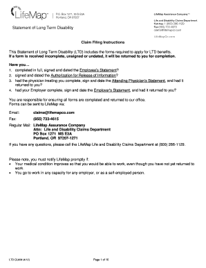 Statement of Long Term Disability Claim