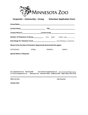 Minnesota Zoo Volunteer Application Form