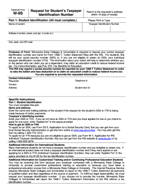 W-9S Request for Student's Taxpayer Identification Number