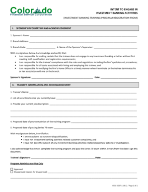 Investment Banking Training Program Registration Form