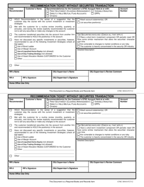 Recommendation Ticket Without Securities Transaction