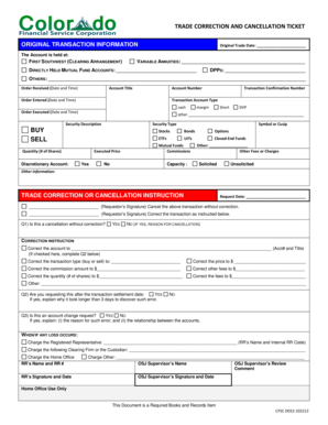 Trade Correction and Cancellation Ticket