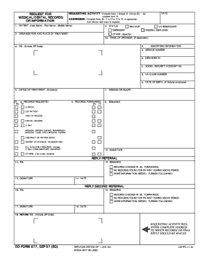DD Form 877 Request for Medical Records