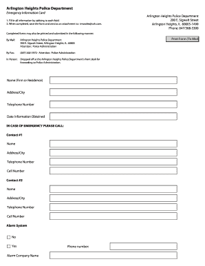 Arlington Heights Emergency Information Card