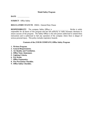 Office Safety Program Template