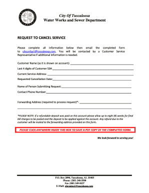Request to Cancel Water Service