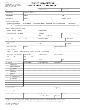 North Carolina Food Sample Collection Report