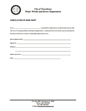 City of Tuscaloosa Bank Draft Cancellation