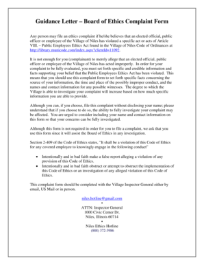 Complaint letter to manager - Guidance Letter Board of Ethics Complaint Form