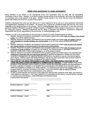 Crime Free Addendum to Lease Agreement