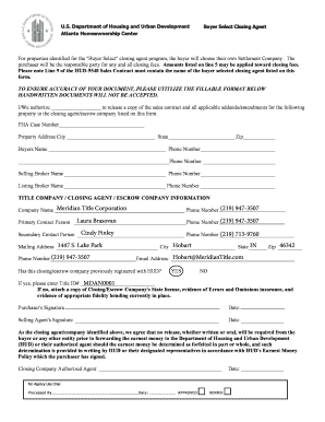HUD Buyer Select Closing Agent Form