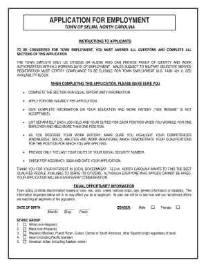 Town of Selma Employment Application