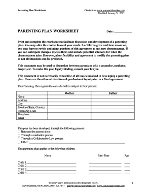 Parenting Plan Worksheet