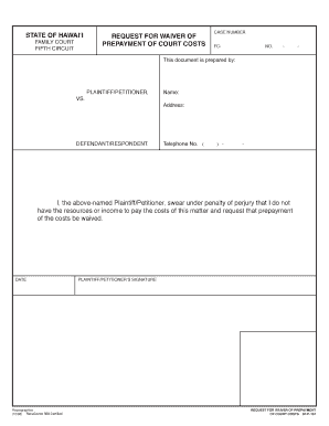 Request for Waiver of Family Court Prepayment of Court Costs
