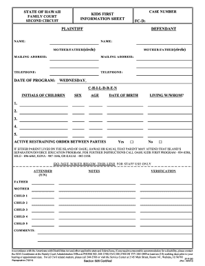 Hawaii Family Court Information Sheet