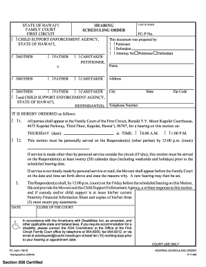 Hawaii Family Court Hearing Scheduling Order
