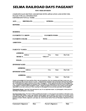 Fillable Online SELMA RAILROAD DAYS PAGEANT APPLICATION Fax Email Print ...