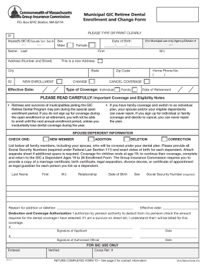 Municipal GIC Retiree Dental Enrollment Form