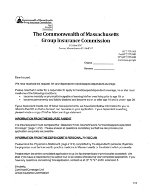 Handicapped Dependent Coverage Application