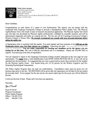 Police Officer Physical Agility Test Registration Form