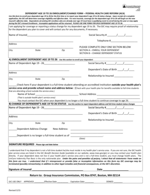 Dependent Age 19 to 26 Enrollment Form
