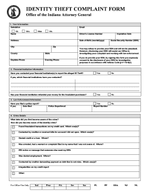 Indiana Identity Theft Complaint Form