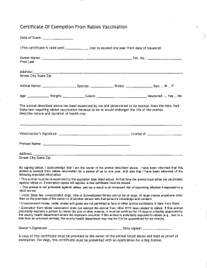 New York Rabies Vaccination Exemption Certificate