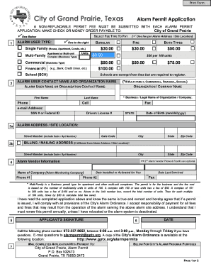 City of Grand Prairie Alarm Permit Application