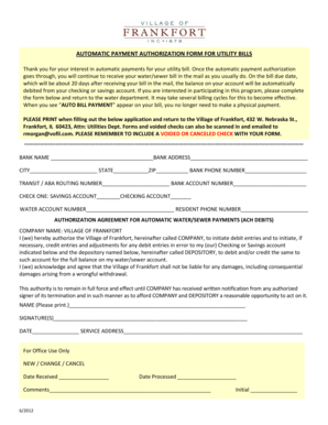 Automatic Payment Authorization Form for Utility Bills