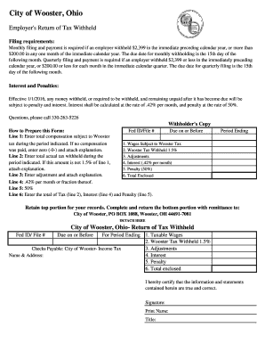 City of Wooster Employer's Tax Withholding Form