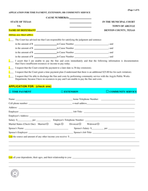 Texas Time Payment Extension or Community Service Application