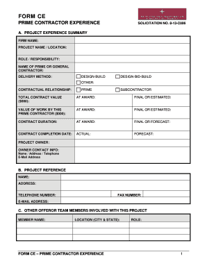 Prime Contractor Experience Form