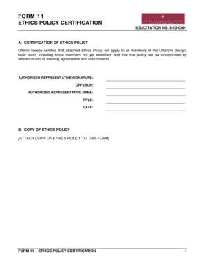 Ethics Policy Certification Form