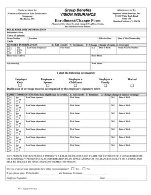 Vision Insurance Enrollment Form