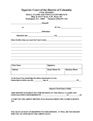 Small Claims Motion Form