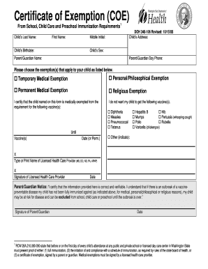 Washington State Certificate of Exemption